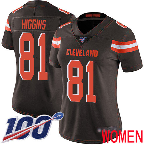 Cleveland Browns Rashard Higgins Women Brown Limited Jersey #81 NFL Football Home 100th Season Vapor Untouchable